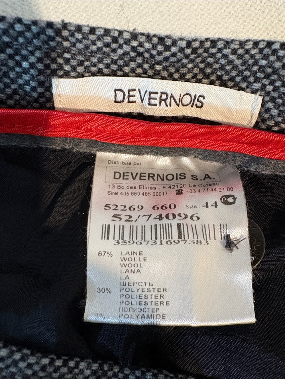 Devernois Wool Blend Grey Tweed Straight Leg Dress Pants French Chic - Picture 4 of 6